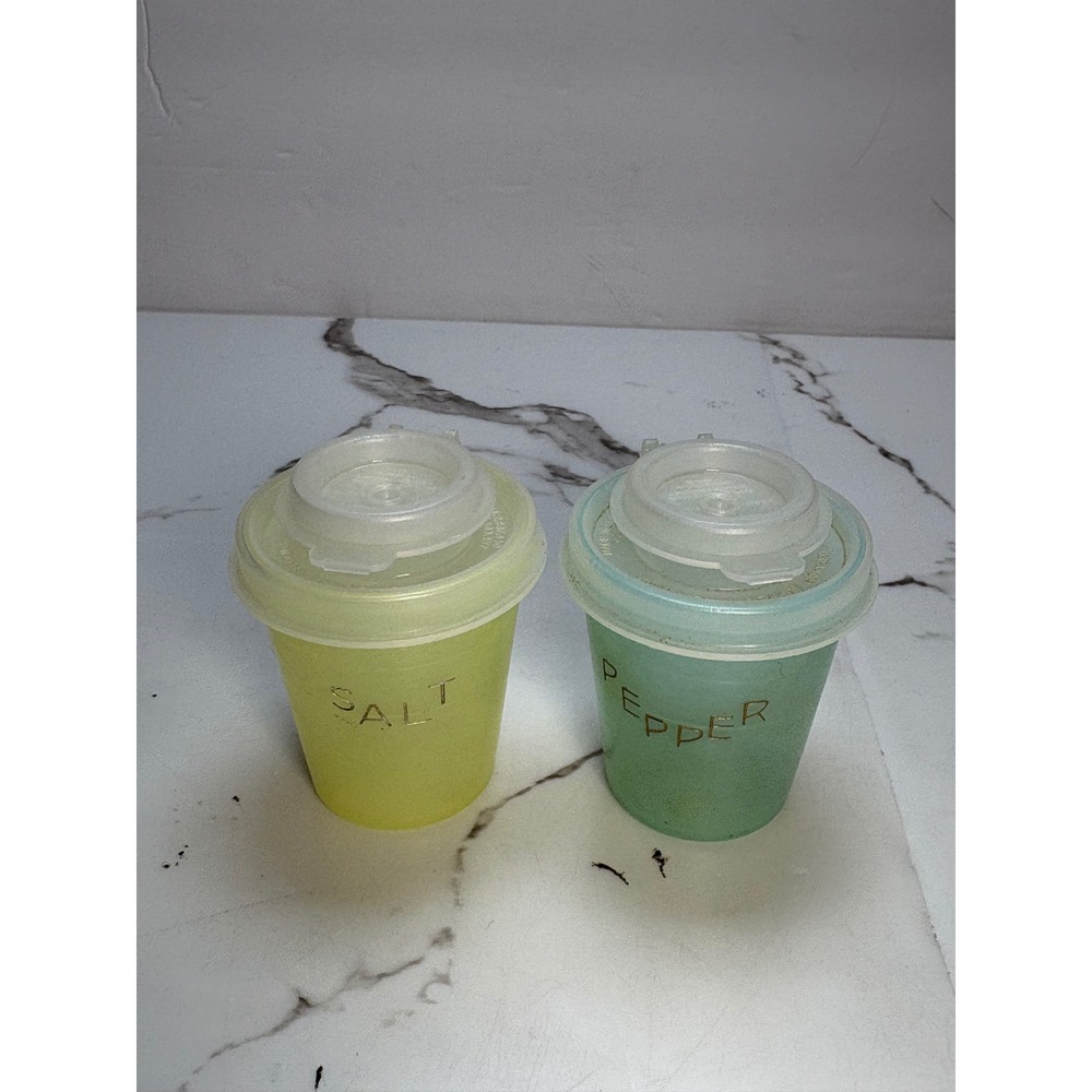Vintage Tupperware Salt and Pepper Shakers Yellow Green Flip Top  2pc